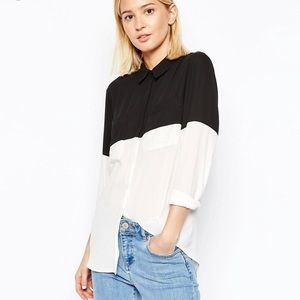 ASOS Color Block Blouse Black White